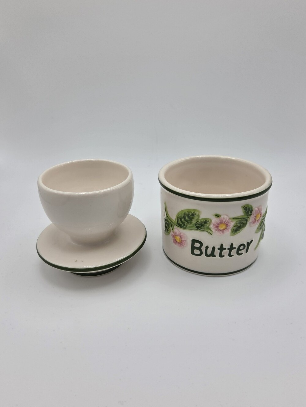 Vintage Butter Bell Crock French Beurre Embossed Pink Green Flowers L. Tremain